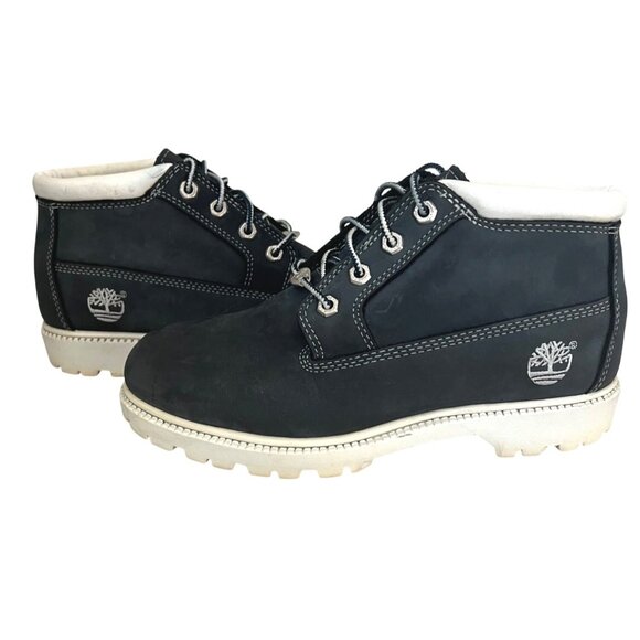 Timberland Shoes - Vintage Timberland Navy Blue Nubuck Leather Chukka Boots White Soles Size 7.5M